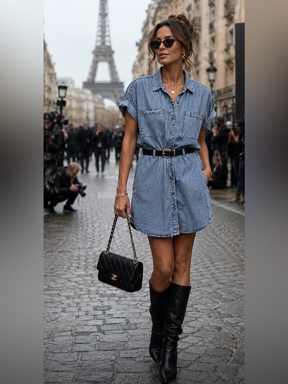 NWT Denim Button-Down Shirt Dress with Pockets Size Small
